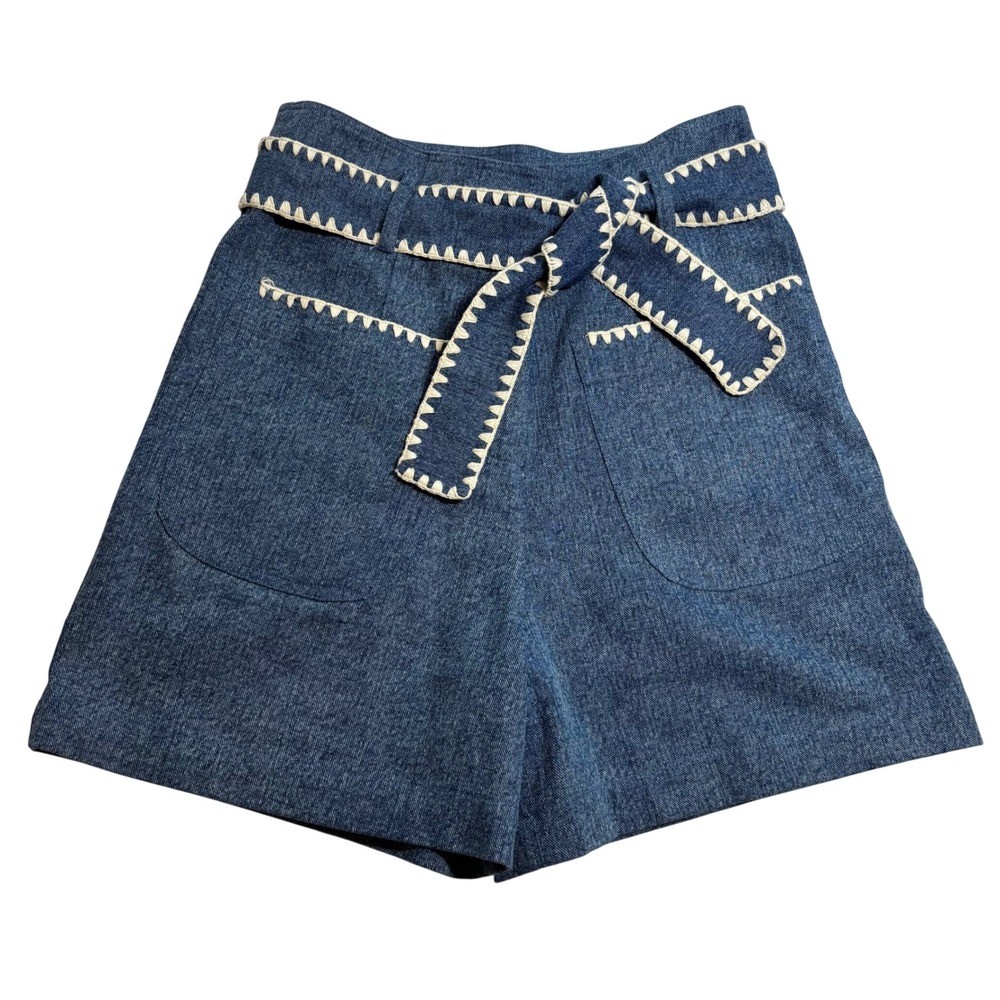 Louise Misha Shorts Virgin Blue Excellent Embroidered Tie Waist Denim 36 (US 4)